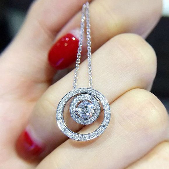 Jewelry - 🔥 925 Sterling Silver Double Circle CZ Necklace for Women, HA4551